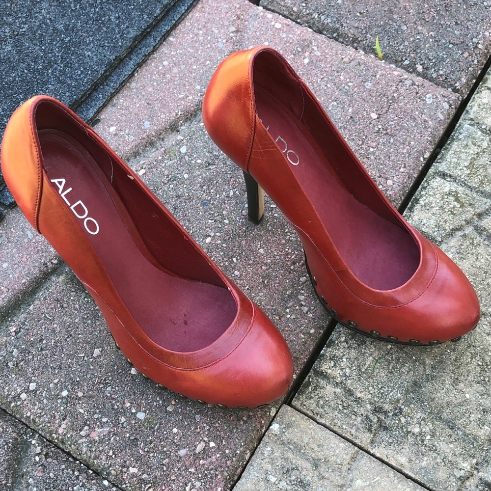 Aldo Red Leather 4” Heels Size 7